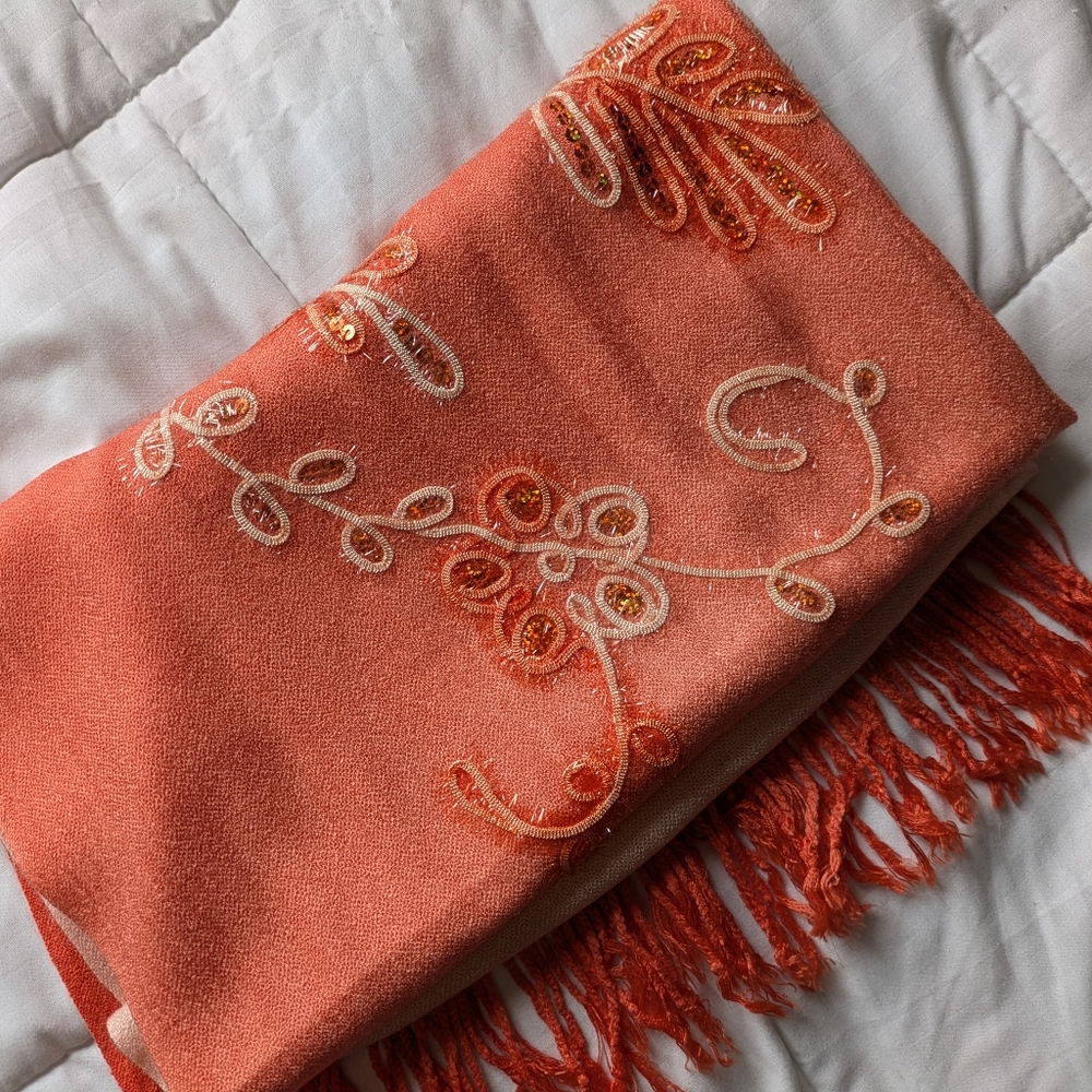 Pashmina Cashmere Scarf ๐ Peach-Orange Ombre - Picture 2 of 15